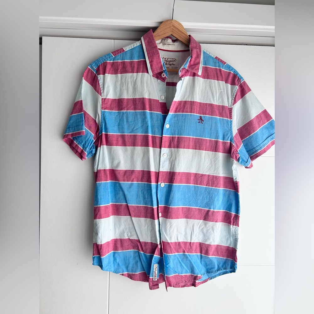 Original Penguin Casual Button Down Shirt In Red And Blue